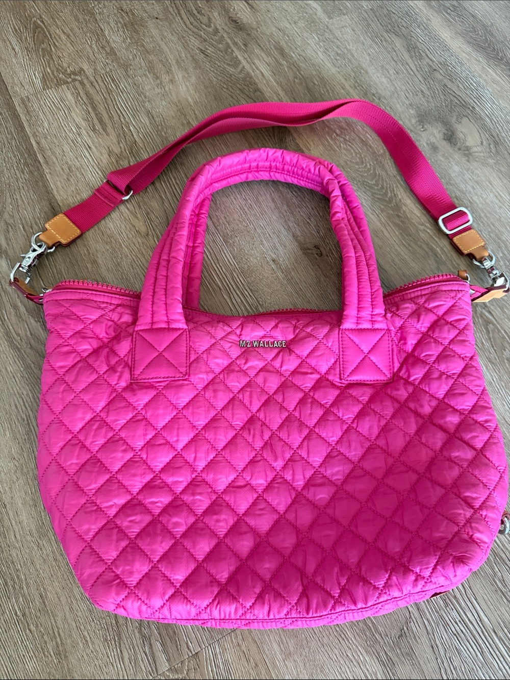 MZ WALLACE Medium Sutton Hot Pink Quilted Nylon Tote - Picture 9 of 13